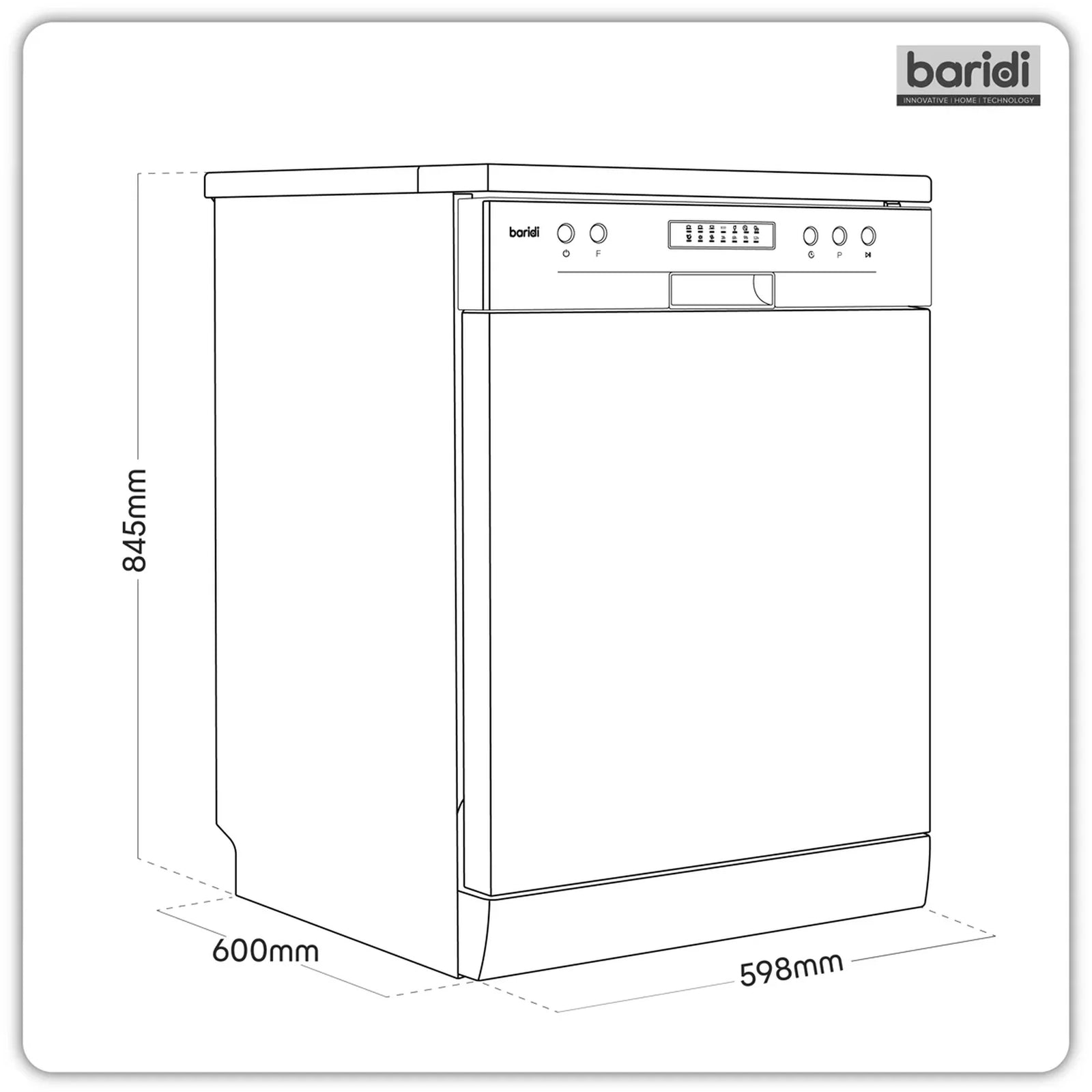 Baridi Freestanding Dishwasher DH280 60cm 13 Place Settings Silver