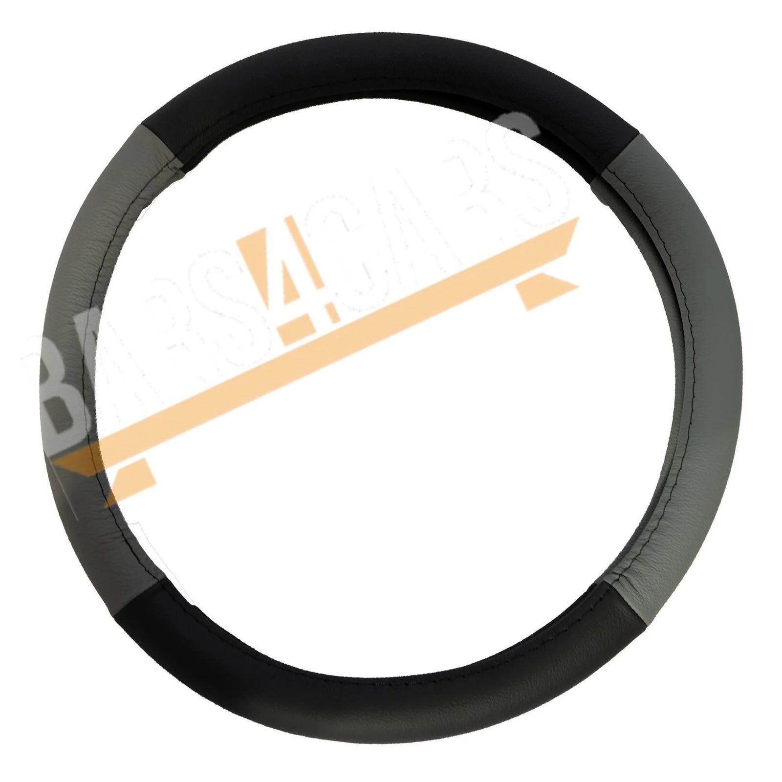 Streetwize Grey Black Genuine Leather Stitched Steering Wheel Cover Universal