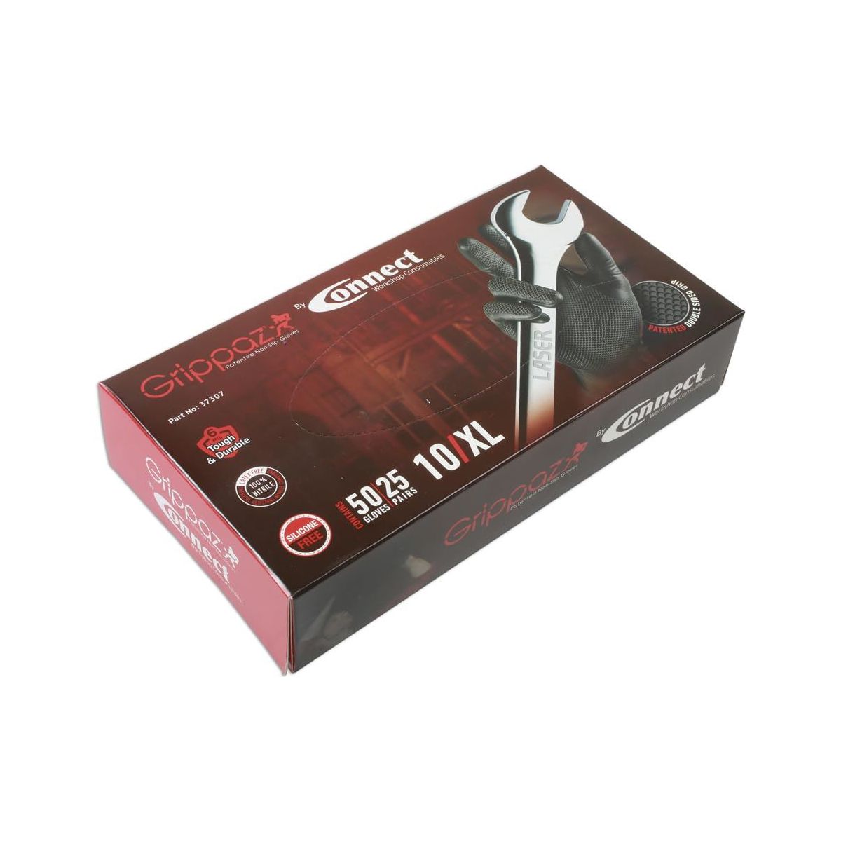 Connect Grippaz XLarge Black Nitrile Gloves Box 50pc/25 Pairs 37307