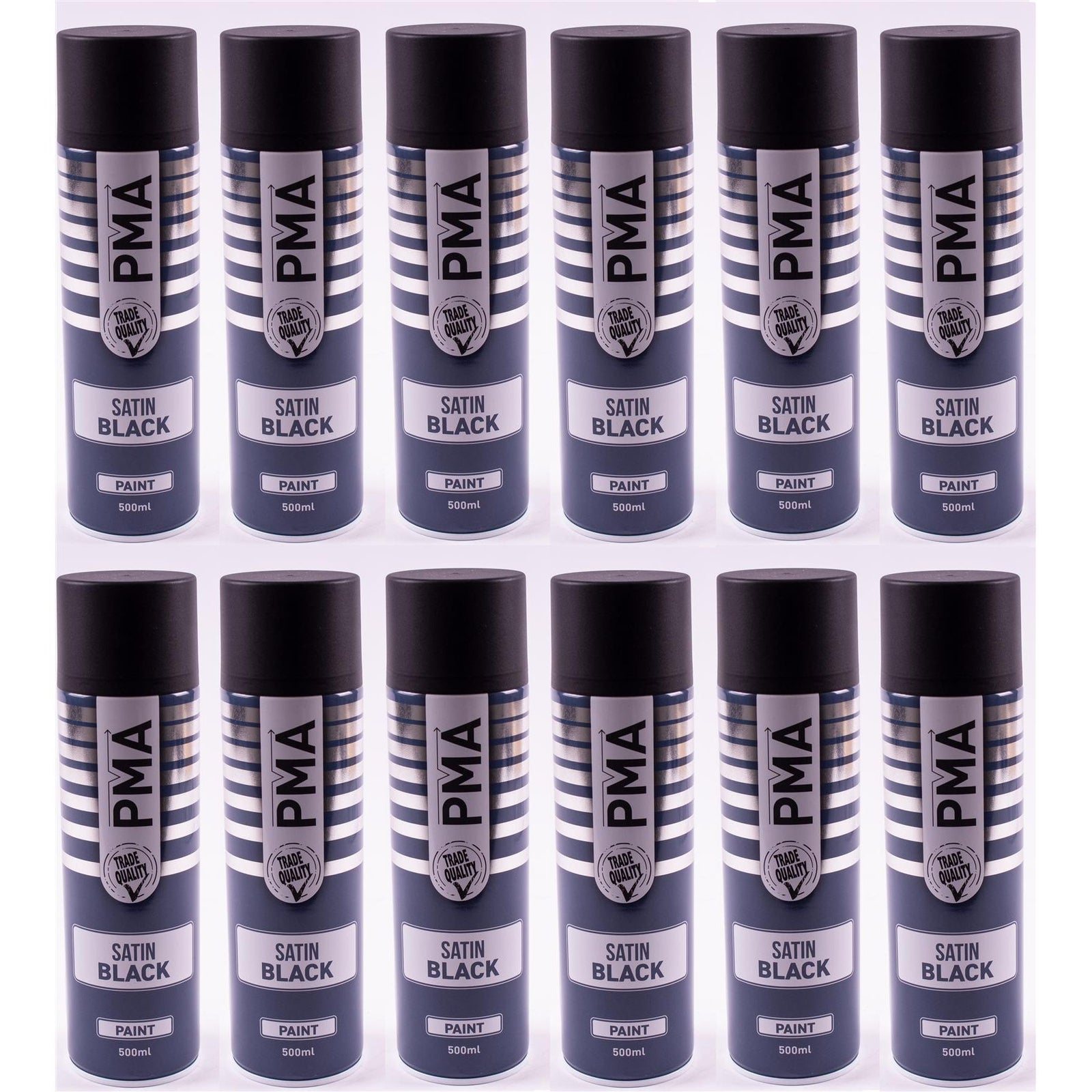 12 X Autotek Satin Black Paint Spray Aerosol 500Ml High Coverage Satin Black