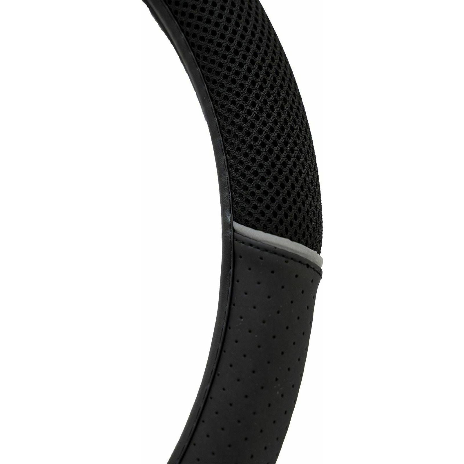 Car Steering Wheel Cover/Glove Universal Soft Grip Black Faux Leather/Black Mesh