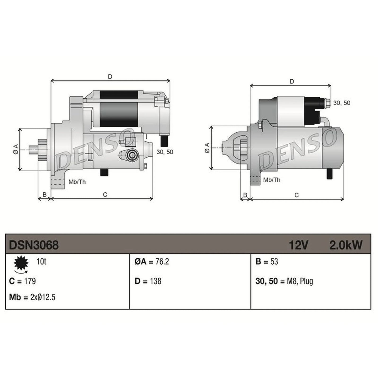 Denso Starter Motor 12V 2kW 10 Teeth DSN3068