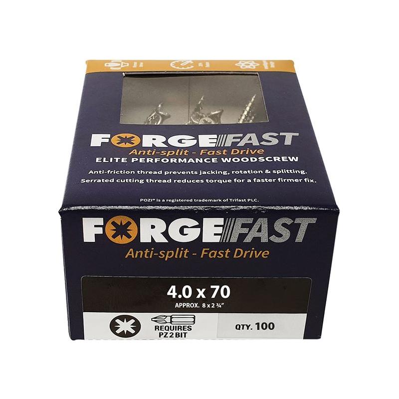 Forgefix ForgeFast Pozi Compatible Elite Performance Wood Screw ZY 4.0 x 70mm Box 100