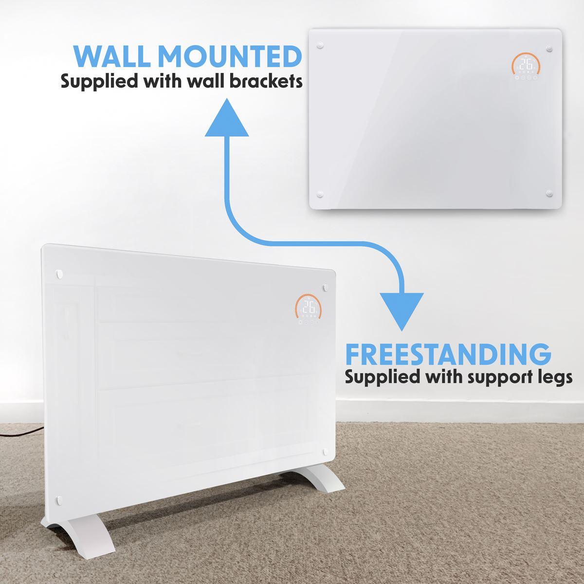 Baridi 2000W Electric Glass Panel Heater with 24/7 Timer, Remote Control & Wi-Fi - White