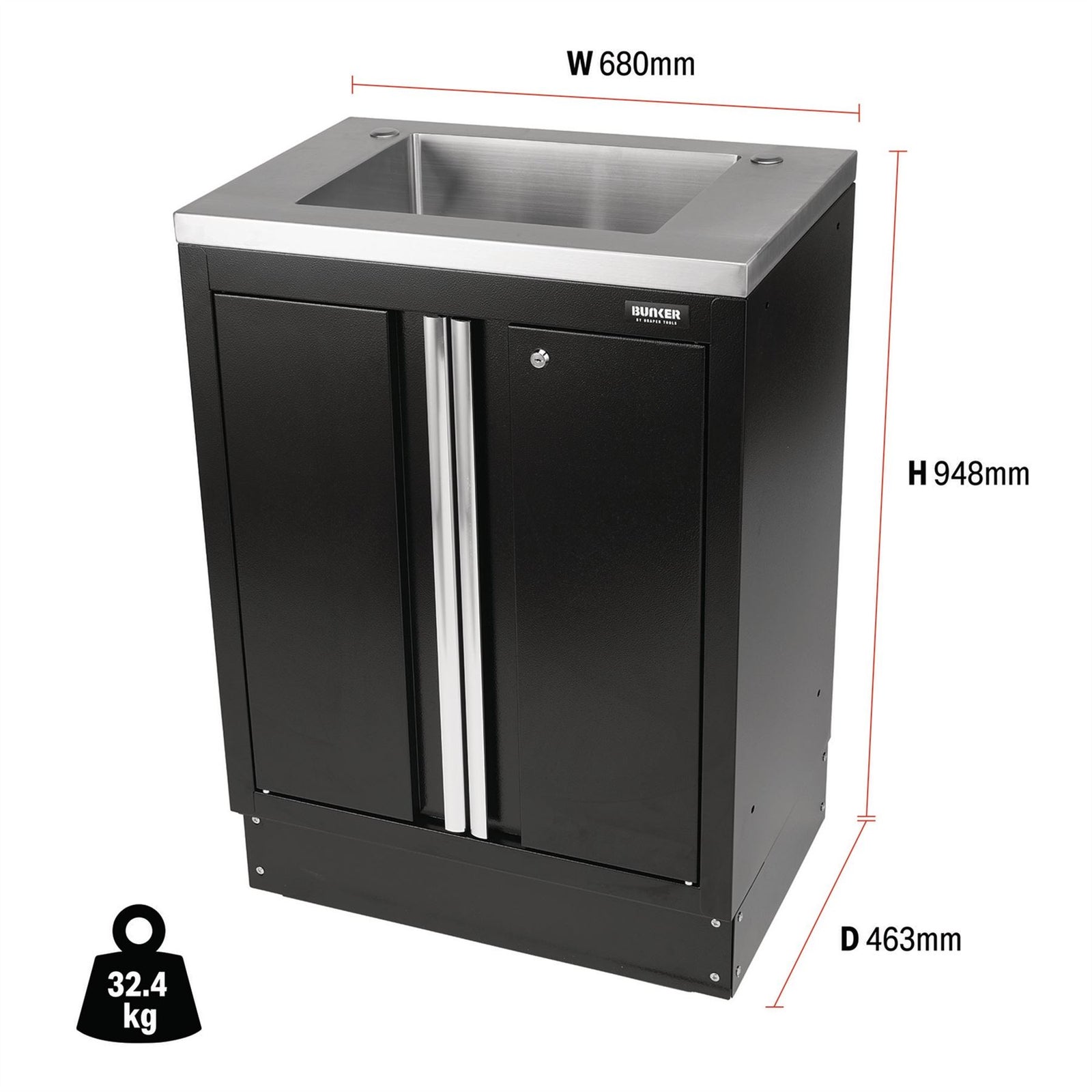 Draper BUNKER Modular Floor Cabinet with Sink, 2 Door, 680mm 31034