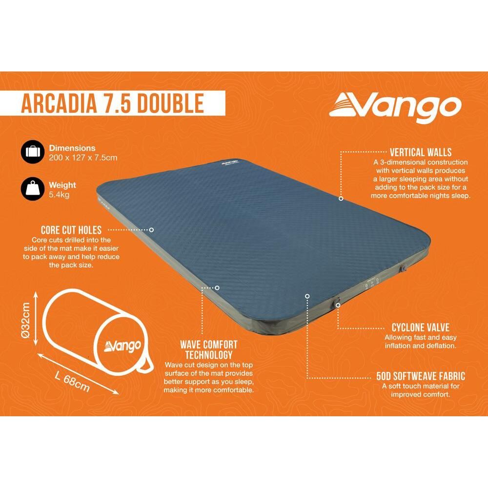 Vango Arcadia 7.5 Double Self inflating Sleep Mat Double Deep Blue