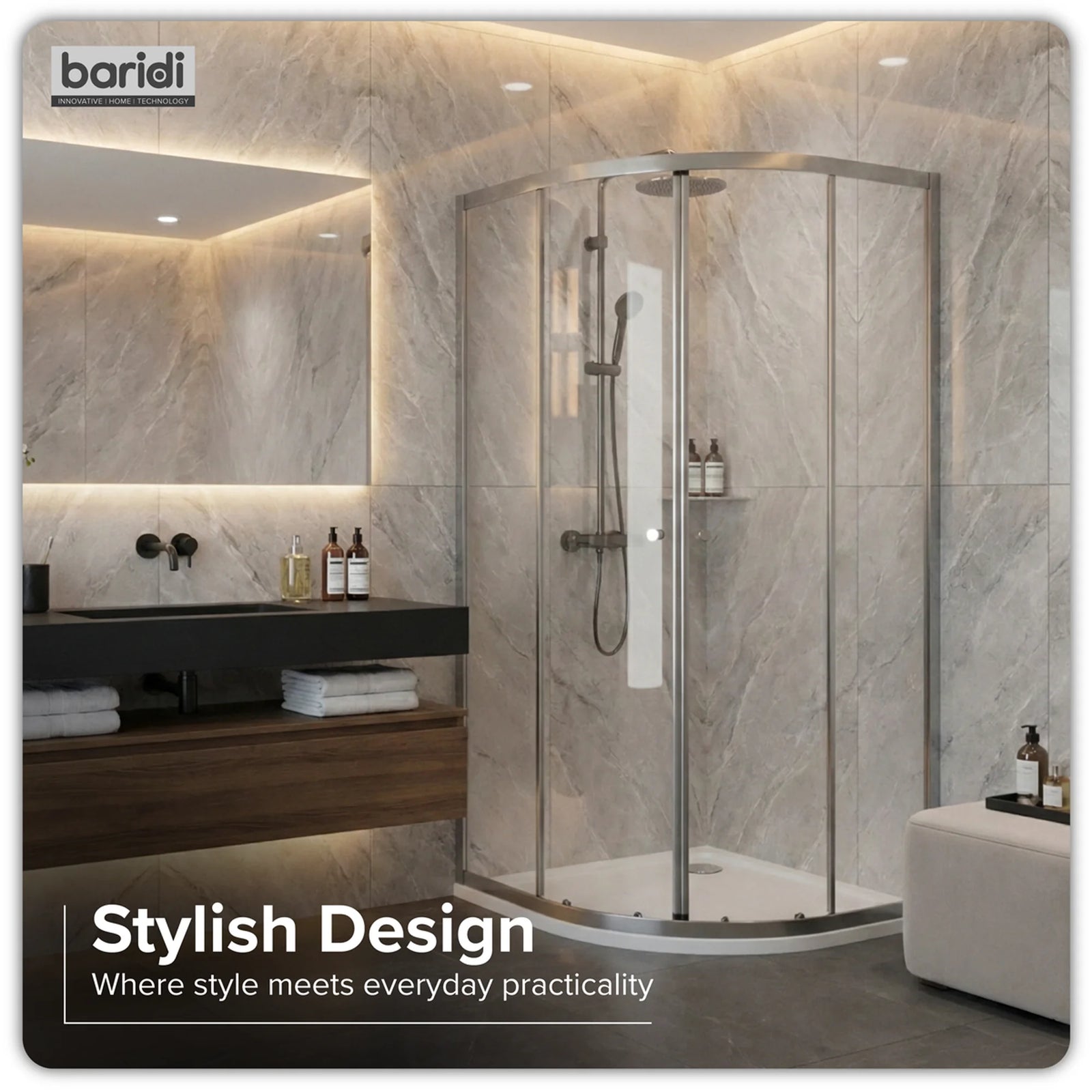 Baridi Quadrant Shower Enclosure 800x800mm with 6mm Tempered Glass