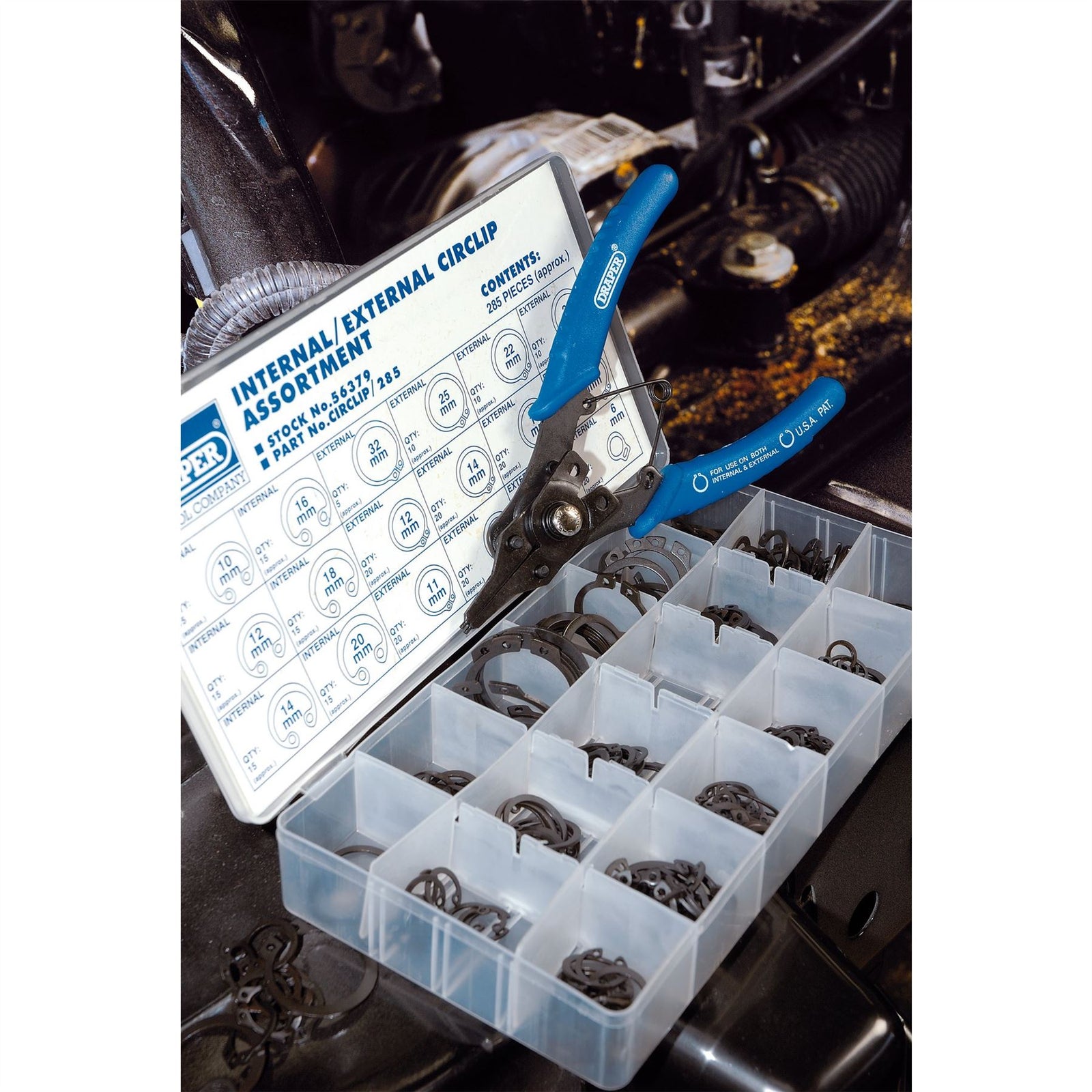 Draper 1x 285 Piece Internal and External Circlip Assortment Professional Tool