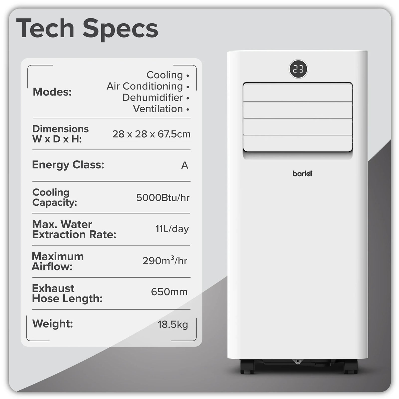 Baridi 4-in-1 Portable Air Conditioner DH412 5000Btu/hr