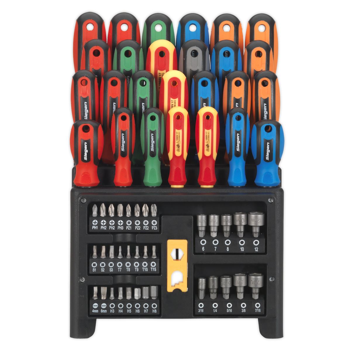 Sealey S01152 Siegen Tools Screwdriver Bit Nut Driver Set 61pce Storage Rack