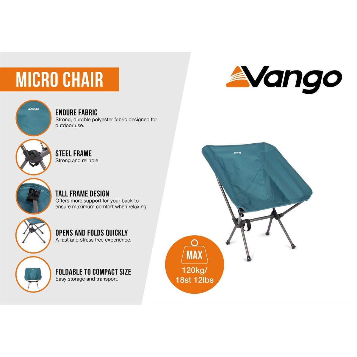 Vango Micro Camping Chair Dragon Fly Foldable Lightweight Compact