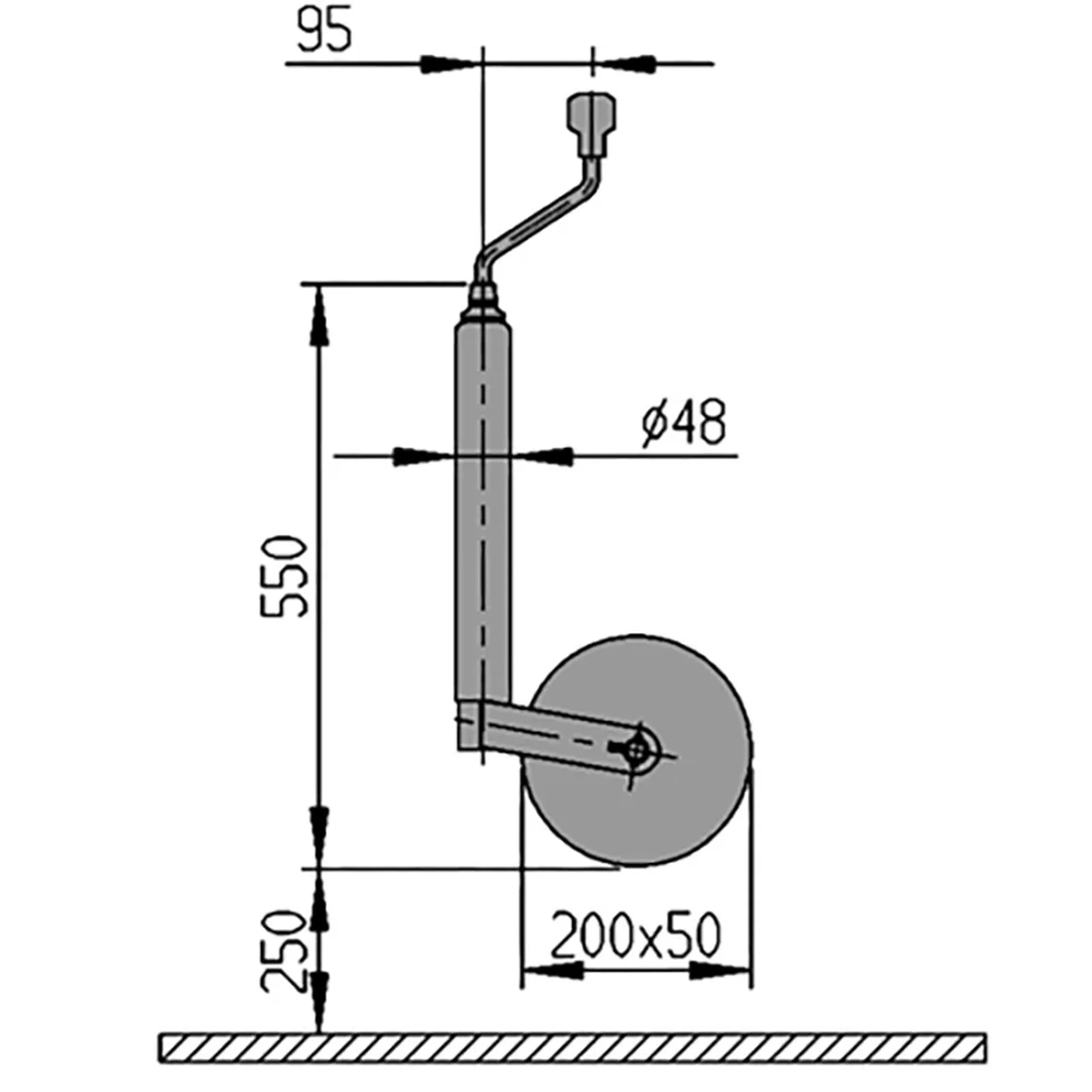 AL-KO Jockey Wheel 200x50mm Solid Rubber Tyre, 300kg Capacity