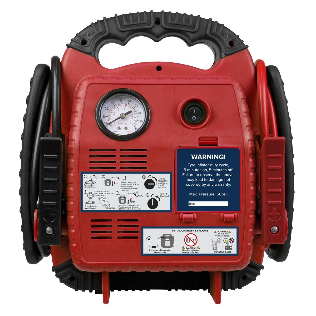 Sealey RoadStart Emergency Jump Start + Compressor 12V 750 Peak Amp RS132