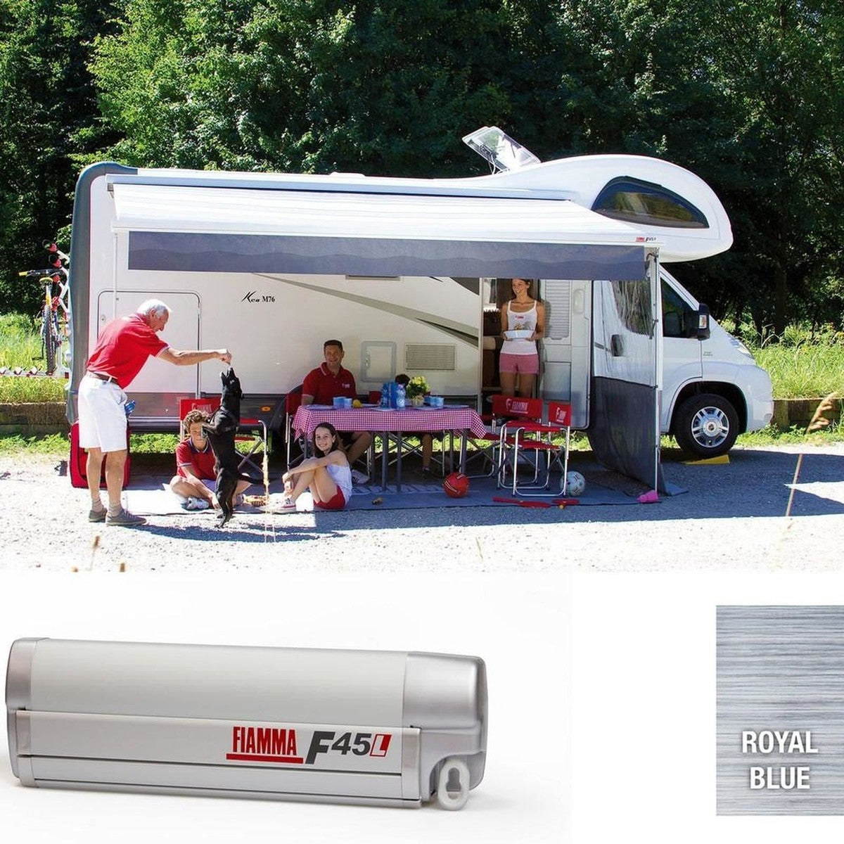 Fiamma Titanium F45L 550 Awning Royal Blue Fabric (06532B01Q) Winch Handle Wall Mounted