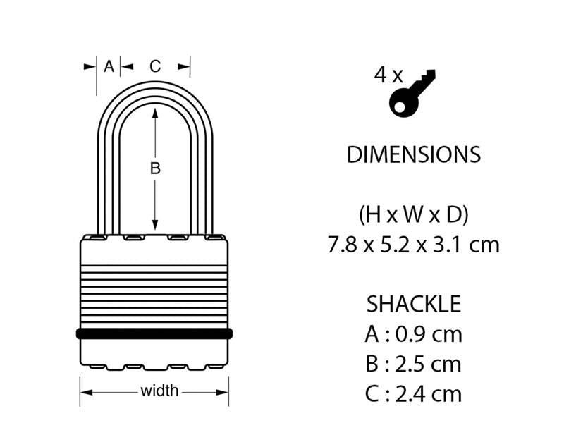 Master Lock Excell™ Laminated Steel 50mm Padlock 4-Pin - 25mm Shackle