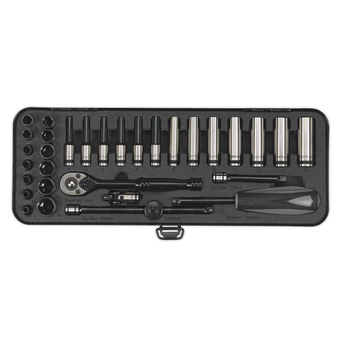 Sealey Socket Set 32pc 1/4"Sq Drive 6pt WallDrive Metric Black Series AK7970