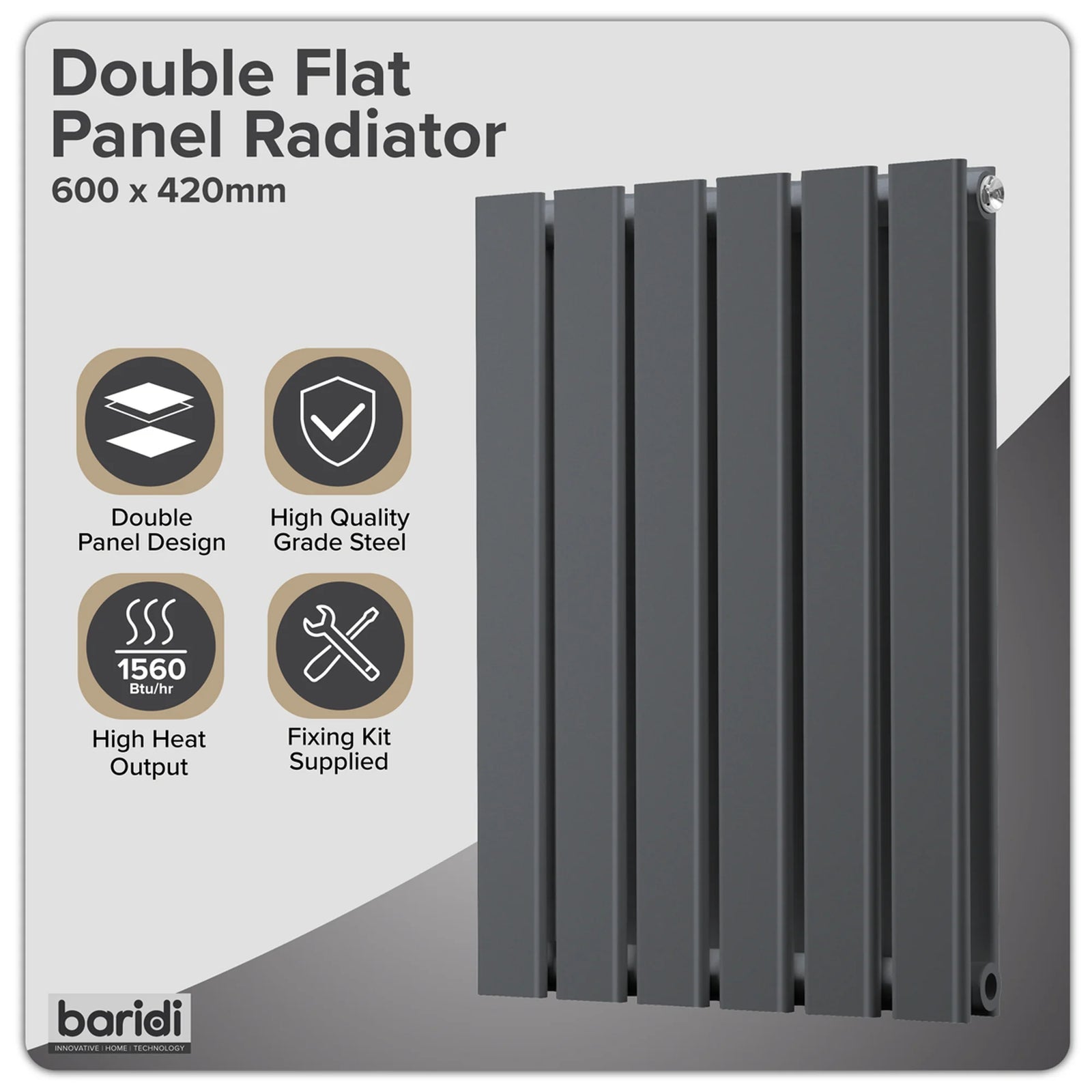 Baridi Horizontal Radiator DH338 420x600mm Anthracite