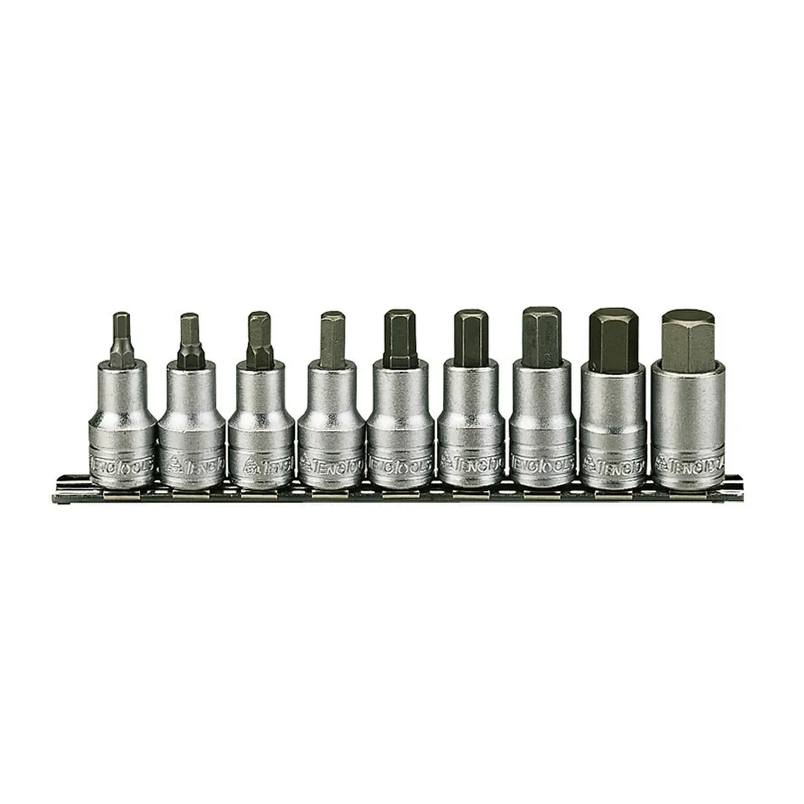 Teng 1/2in Drive M1212 Hex Socket Clip Rail Set, 9 Piece - M1212
