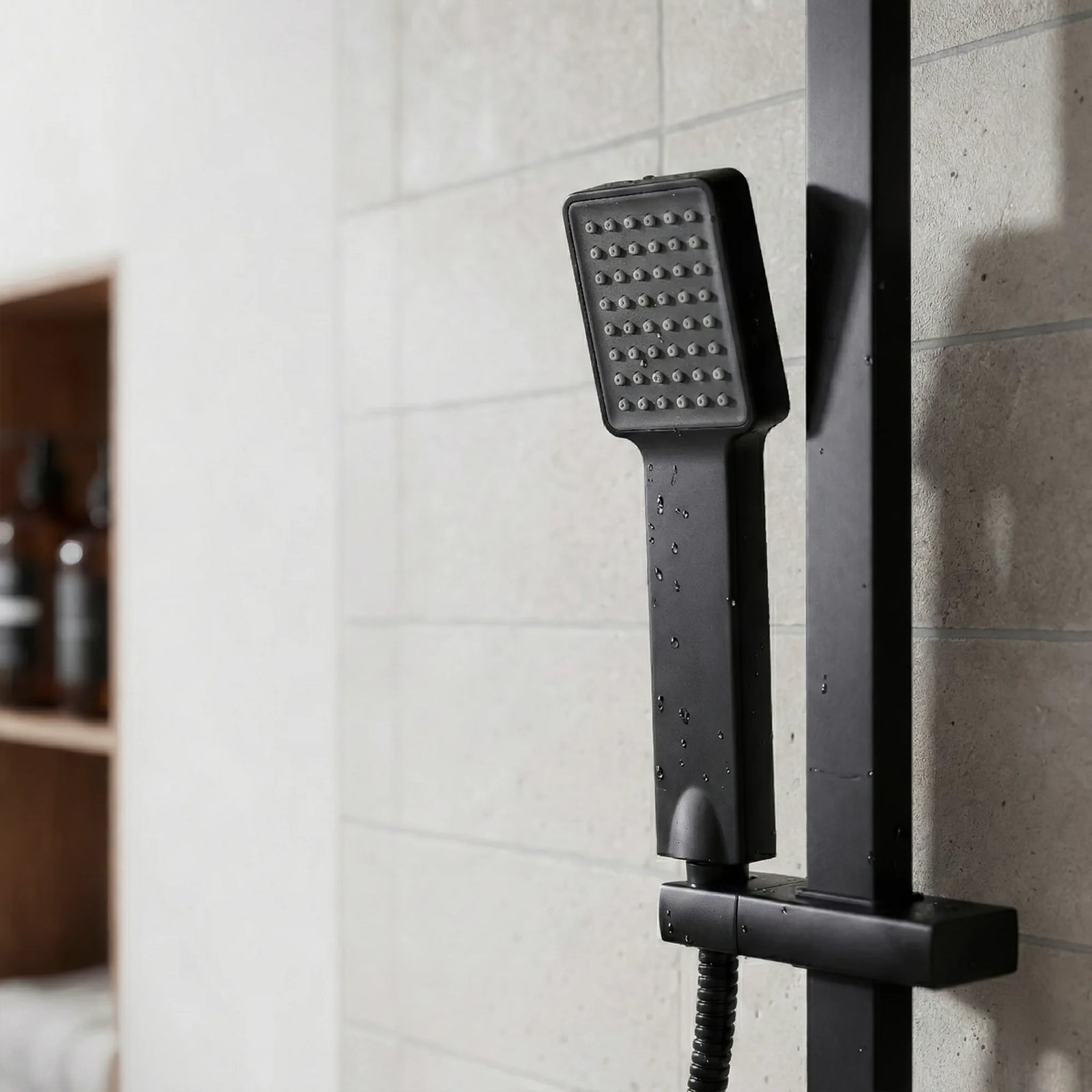Baridi Thermostatic Shower Mixer Set 20x20cm Square Head Black