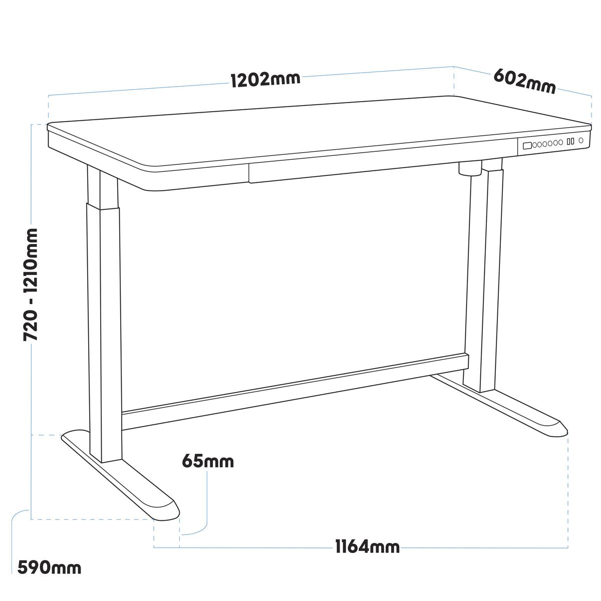 Dellonda Single Motor Electric Desk with Control Panel USB Port & Drawer