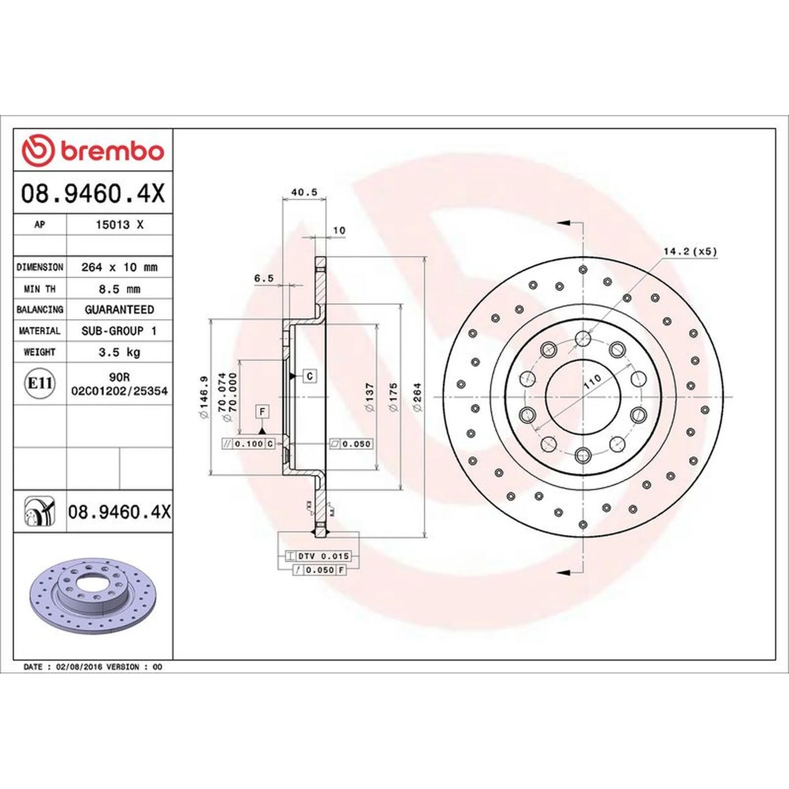 Brembo Xtra 2 x Brake Discs fits Alfa Romeo Giulietta 2010-2020 1.4 1.6 2.0