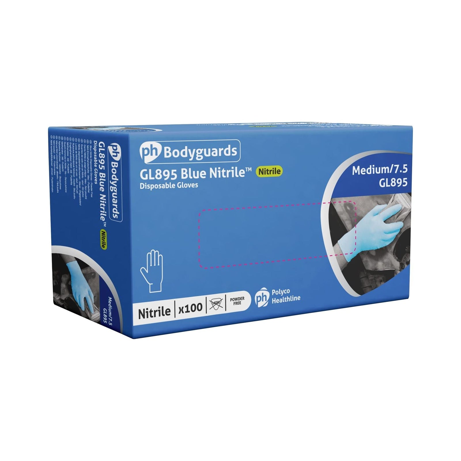 Bodyguards GL895 Powder Free Blue Nitrile Disposable Gloves Small Box of 100