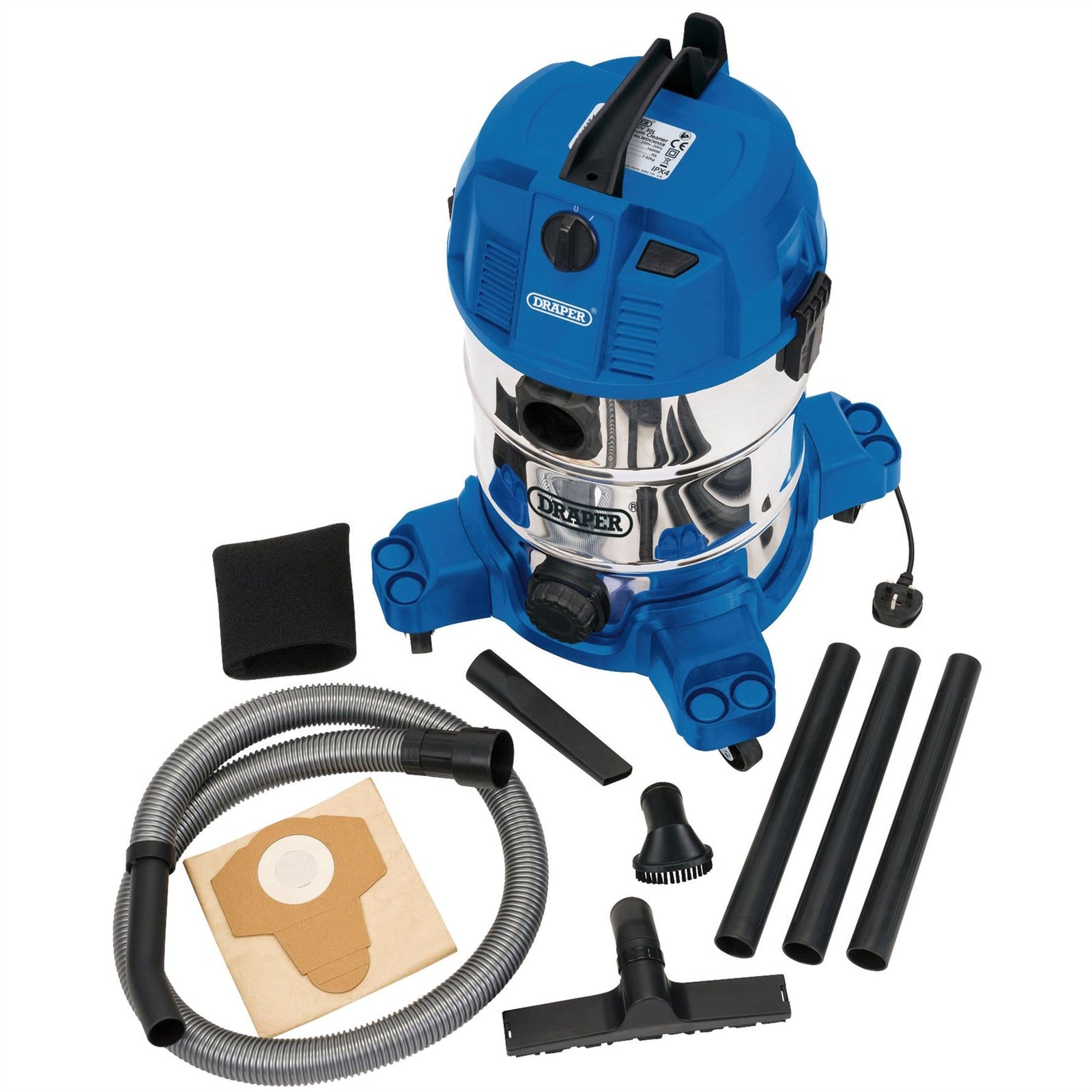Draper Wet and Dry Vacuum Cleaner with Stainless Steel Tank, 30L, 1600W 20523