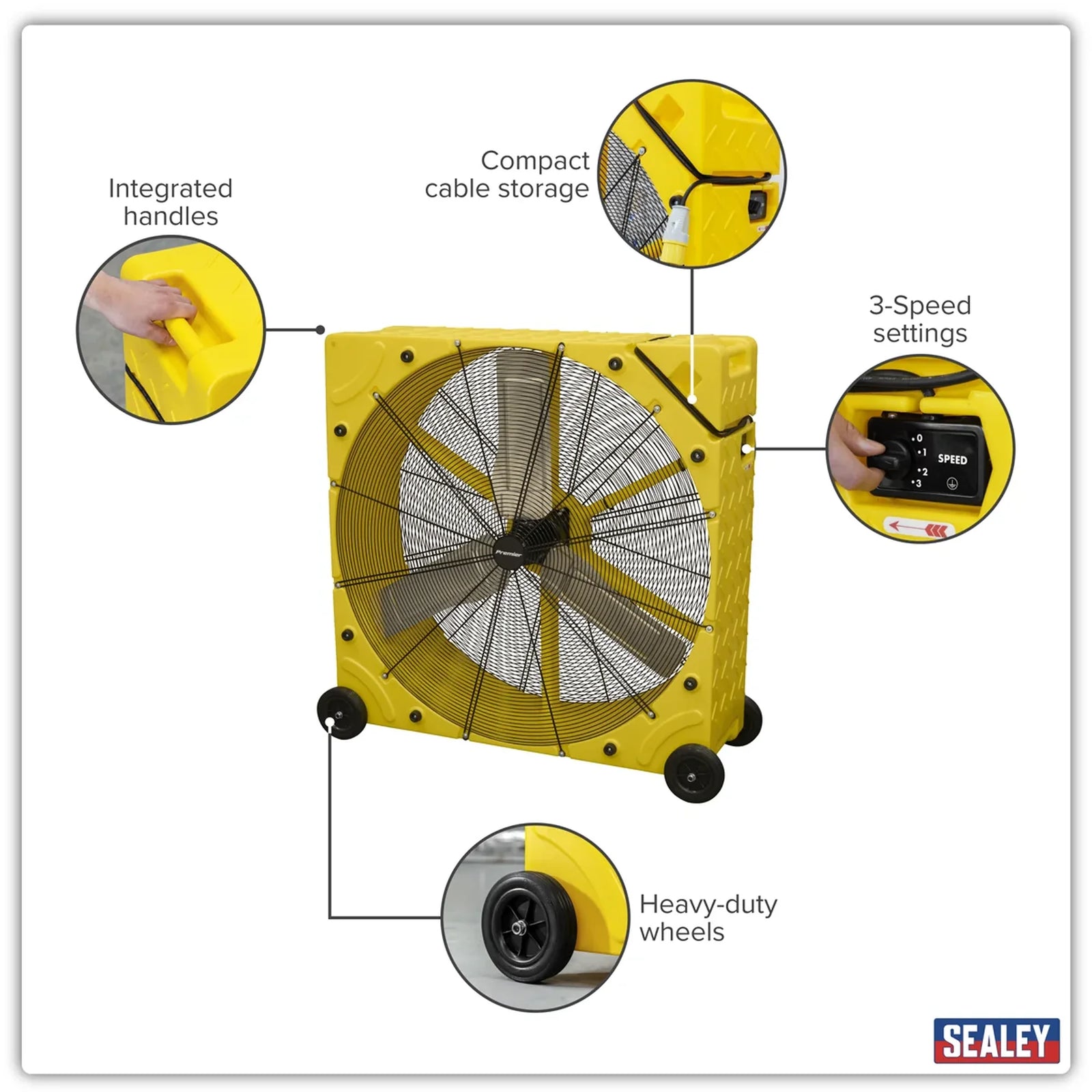 Sealey Premier 42" Industrial High Velocity Drum Fan 275W 3-Speed