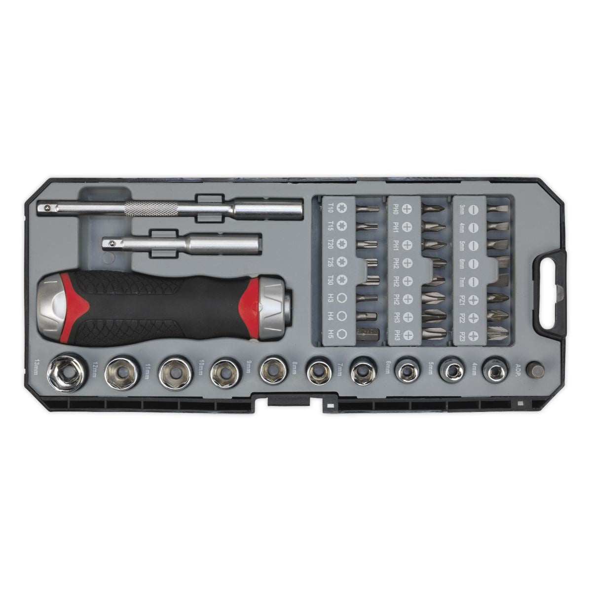 Sealey Premier 38pc Fine Tooth Ratchet Screwdriver & Accessory Socket Bit Set