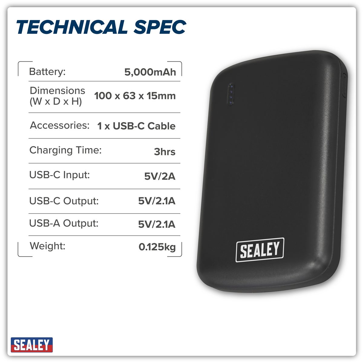Sealey Portable Power Bank SPB103 5000mAh USB-C & USB-A