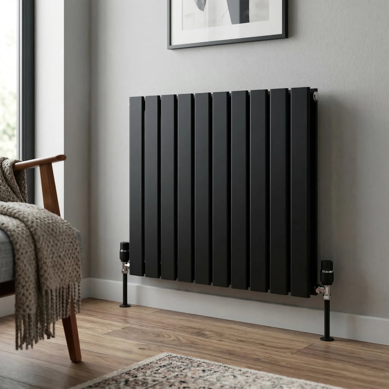 Baridi Horizontal Radiator 600 x 700mm Black DH345