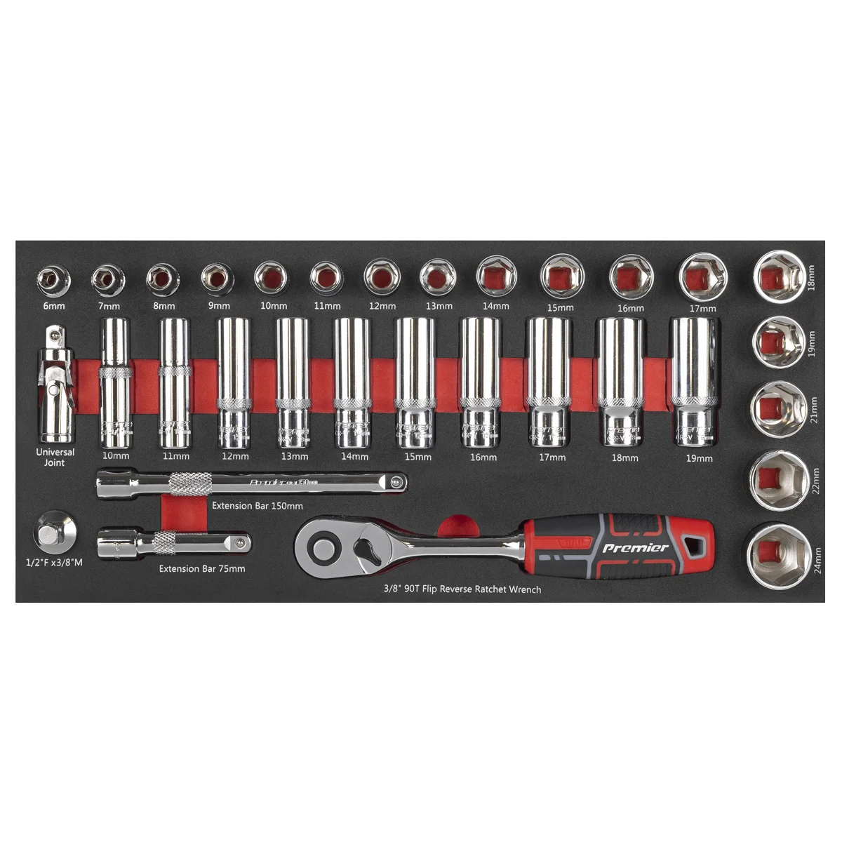 Sealey Premier Socket Set 32 Piece 3/8"Sq Drive with Tool Tray