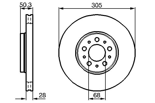 Bosch 2 x Vented 305mm Brake Disc 0986478494