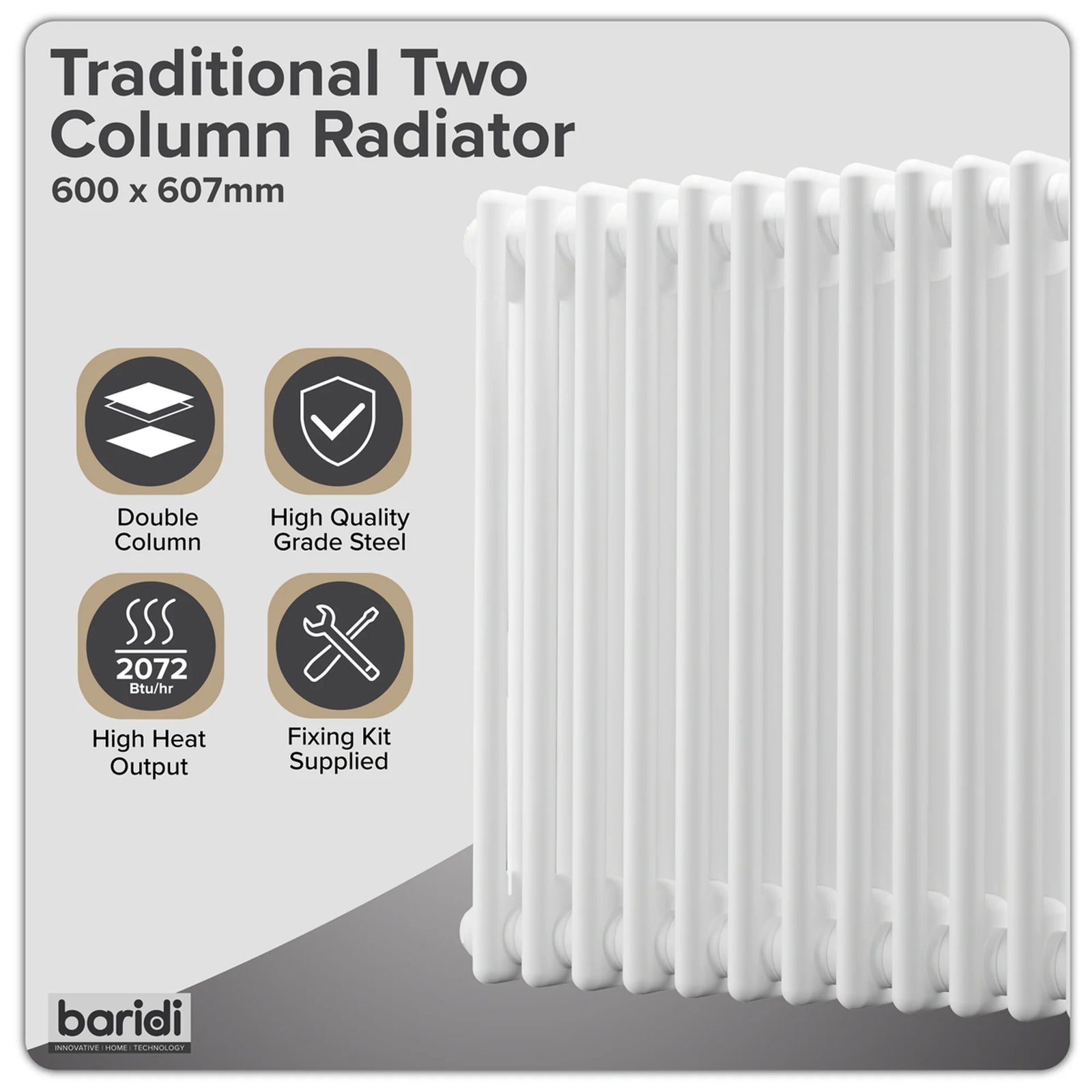 Baridi Horizontal Radiator DH367 600 x 607mm White