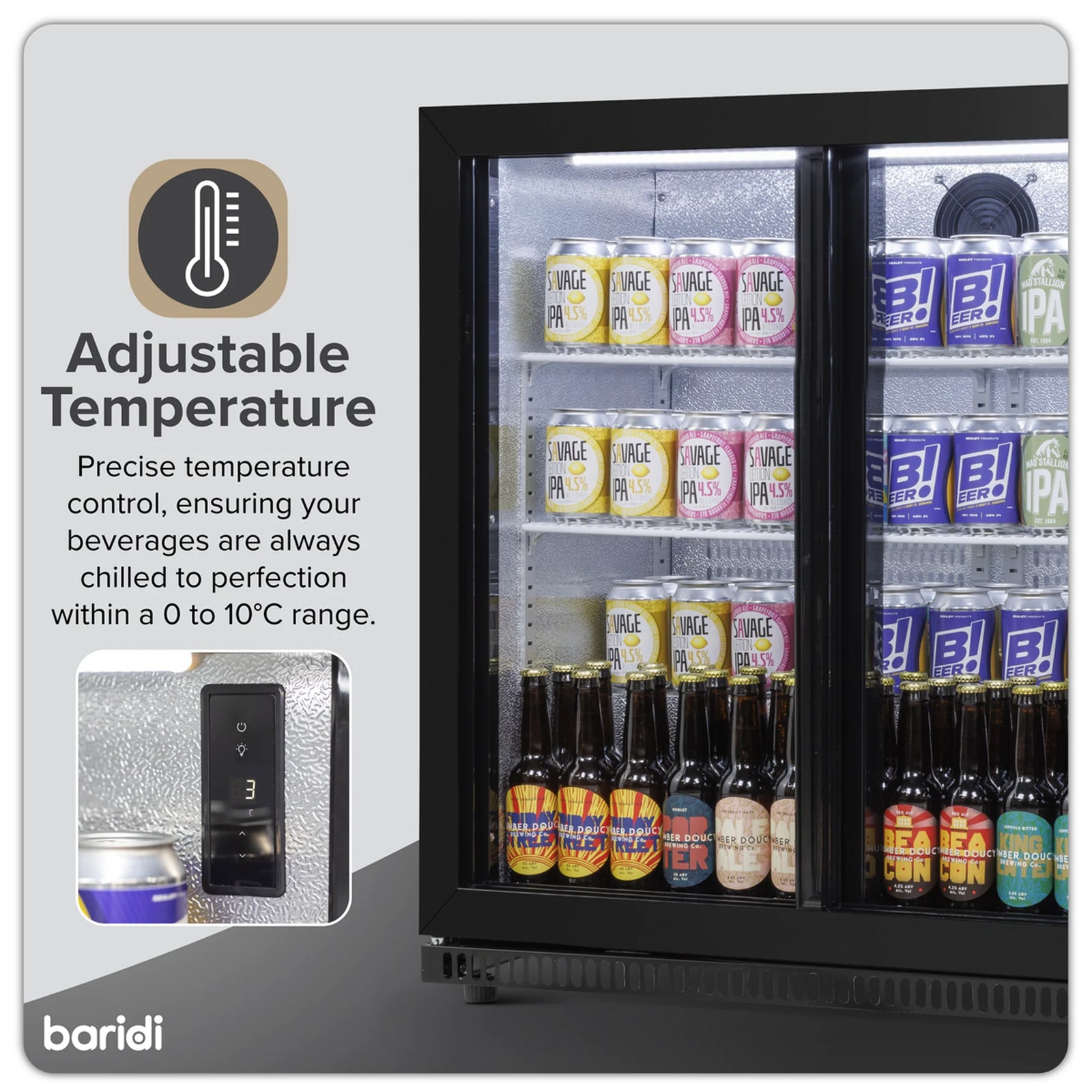 Baridi Back Bar Drinks Fridge Cooler DH273 190L Black