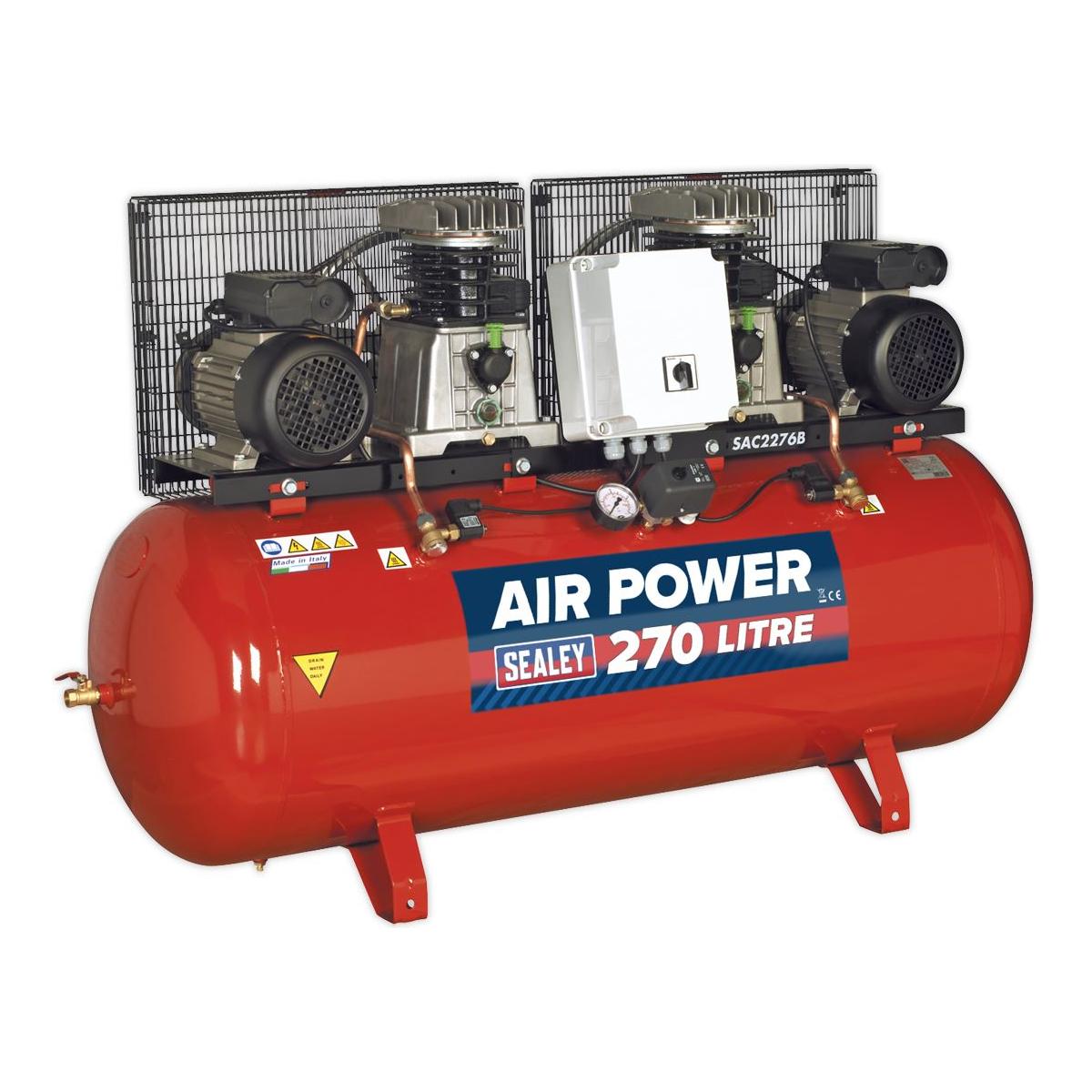 Sealey 270L Belt Drive Air Compressor with Cast Cylinders 2 x 3hp SAC2276B