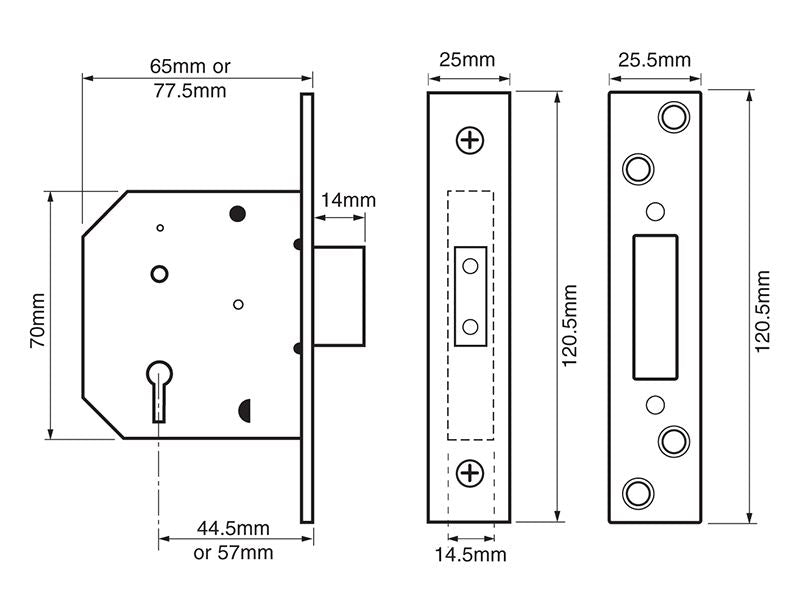 Union 2101 5 Lever Mortice Deadlock Satin Brass Finish 65mm 2.5in Box