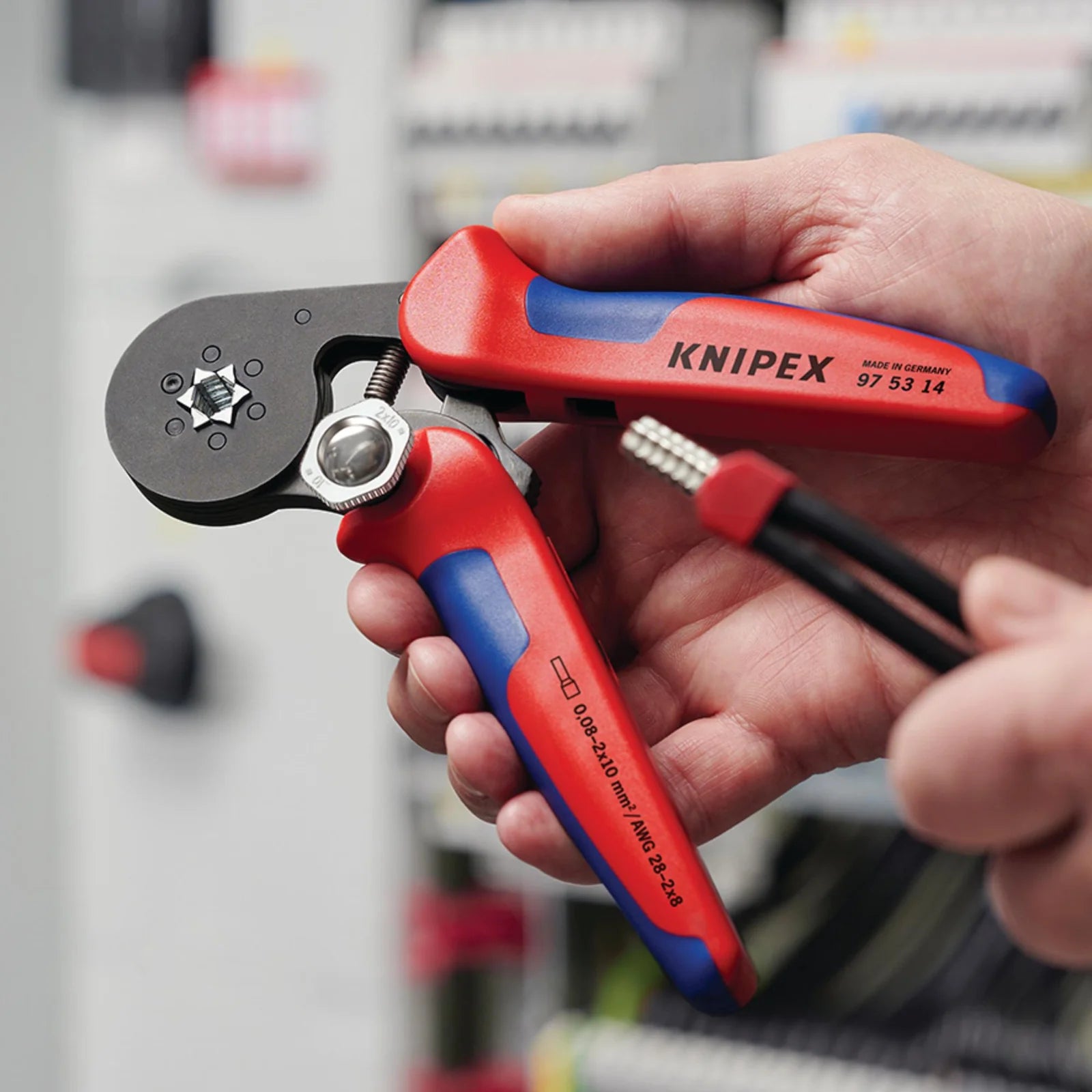 KNIPEX 97 53 14 SB Self- Adjusting Crimping Pliers, 2 x 10 mm², 180mm