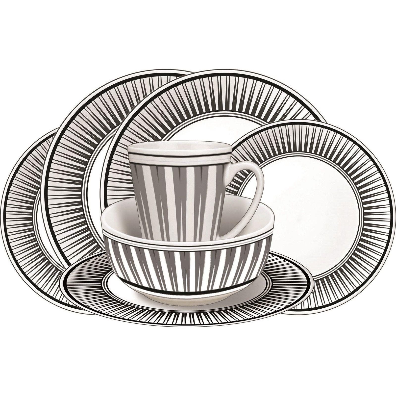 Camping Caravan Picnic Fishing Travel Melamine 16pc Dining Dinner Set - Stripe 7