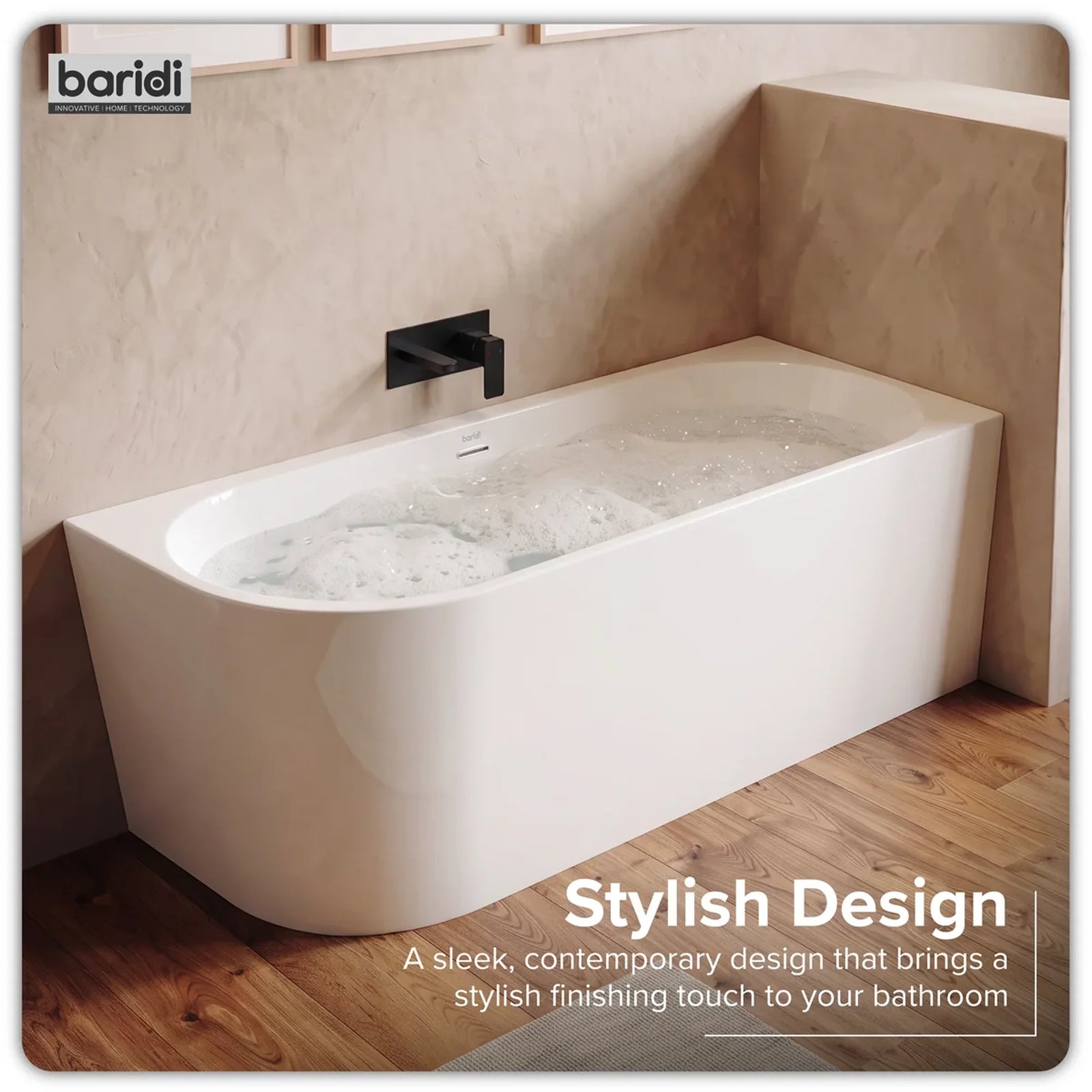 Baridi Right-Hand Corner Slim Rim Bath 160cm - Gloss White