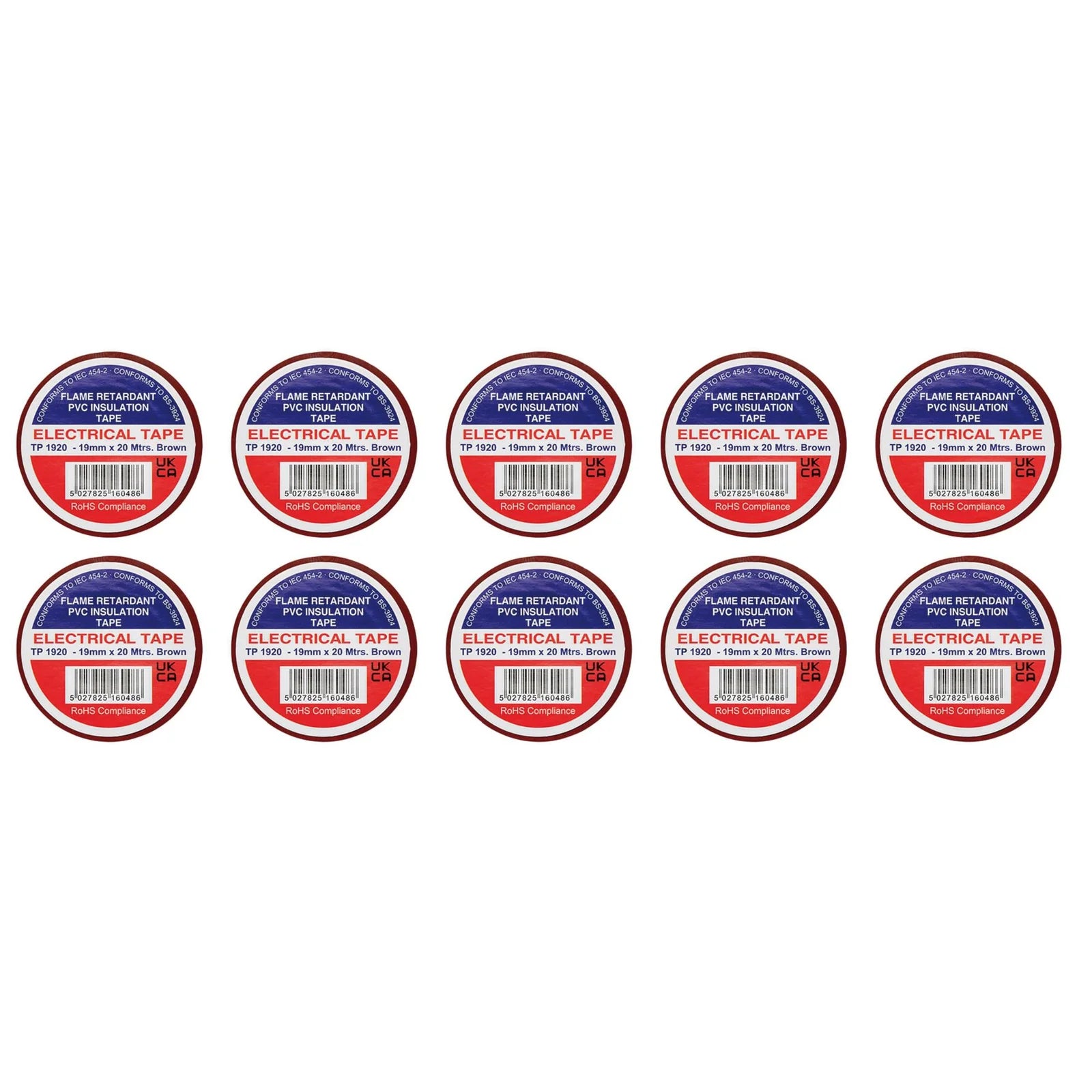 Non-Branded Brown PVC Electrical Insulation Tape, 19mm x 20m (Pack of 10)