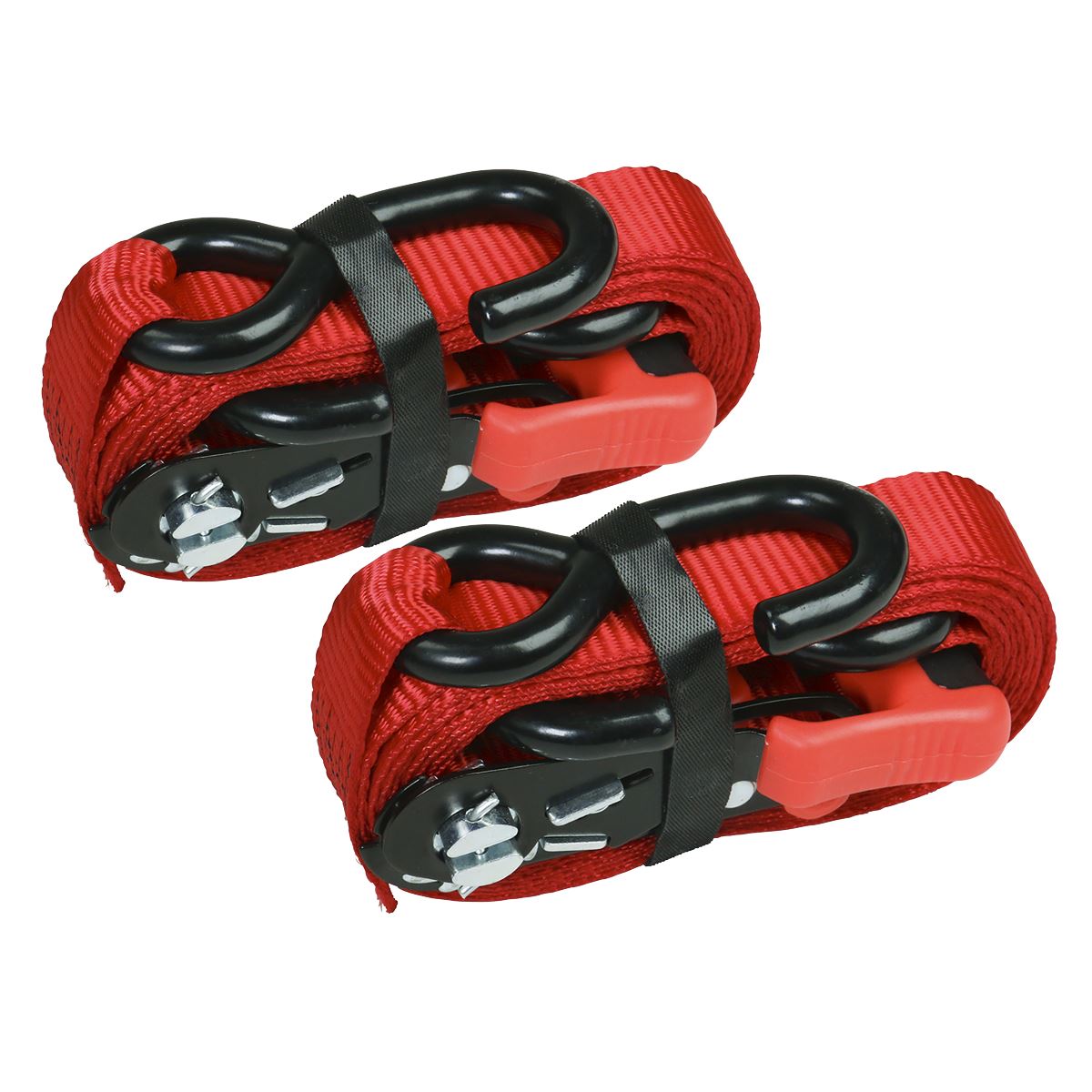 Sealey 2pk 32mm x 3m Slide Ratchet Tie Down Straps Load Cargo Lash S Hooks