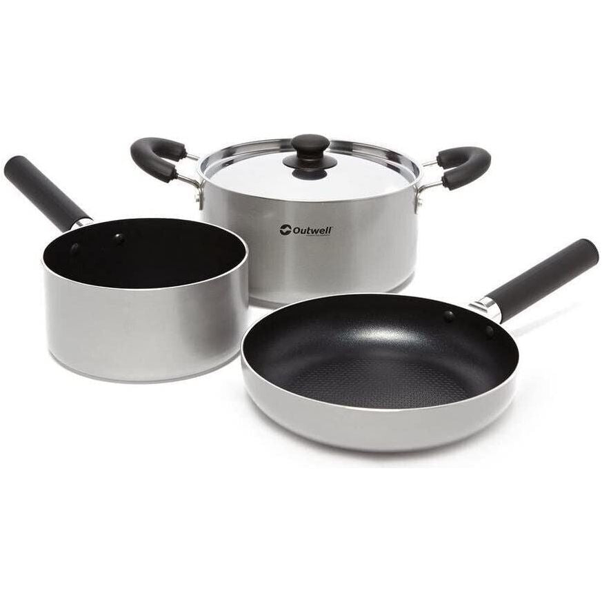 Outwell Medium Feast Cook Camping Pan Set - Aluminium Cookware with Detachable Handles