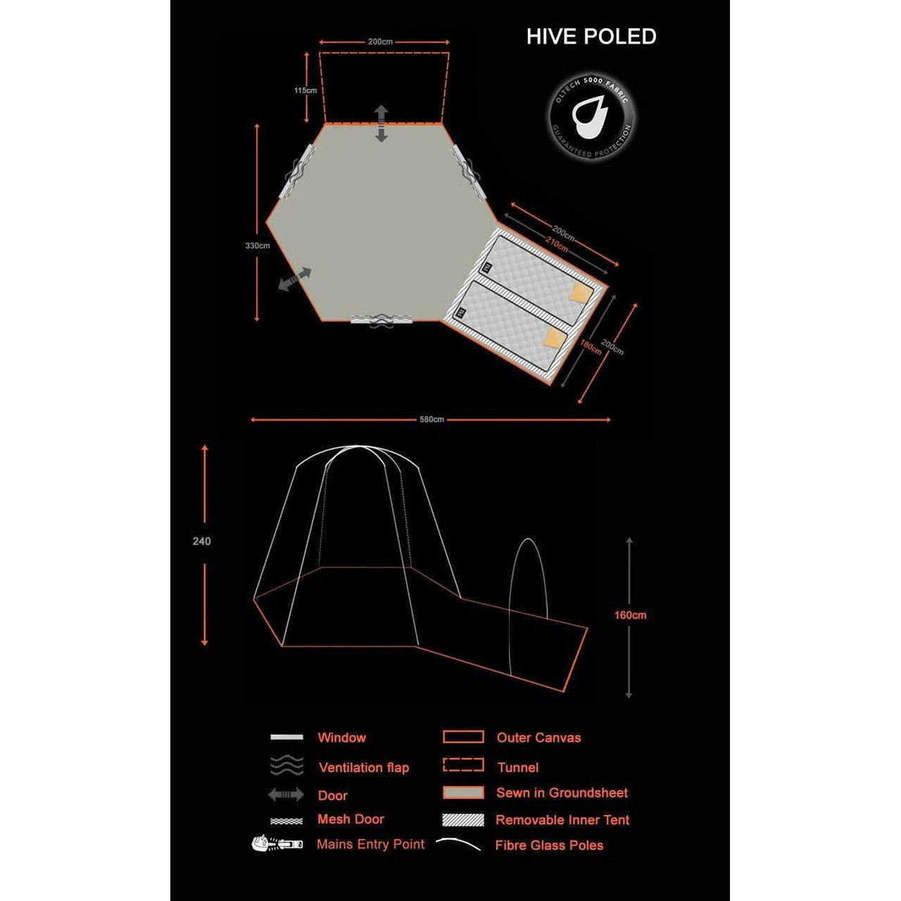 Olpro Hive Campervan Awning (Fibreglass Poles) - with Sleeping Pod