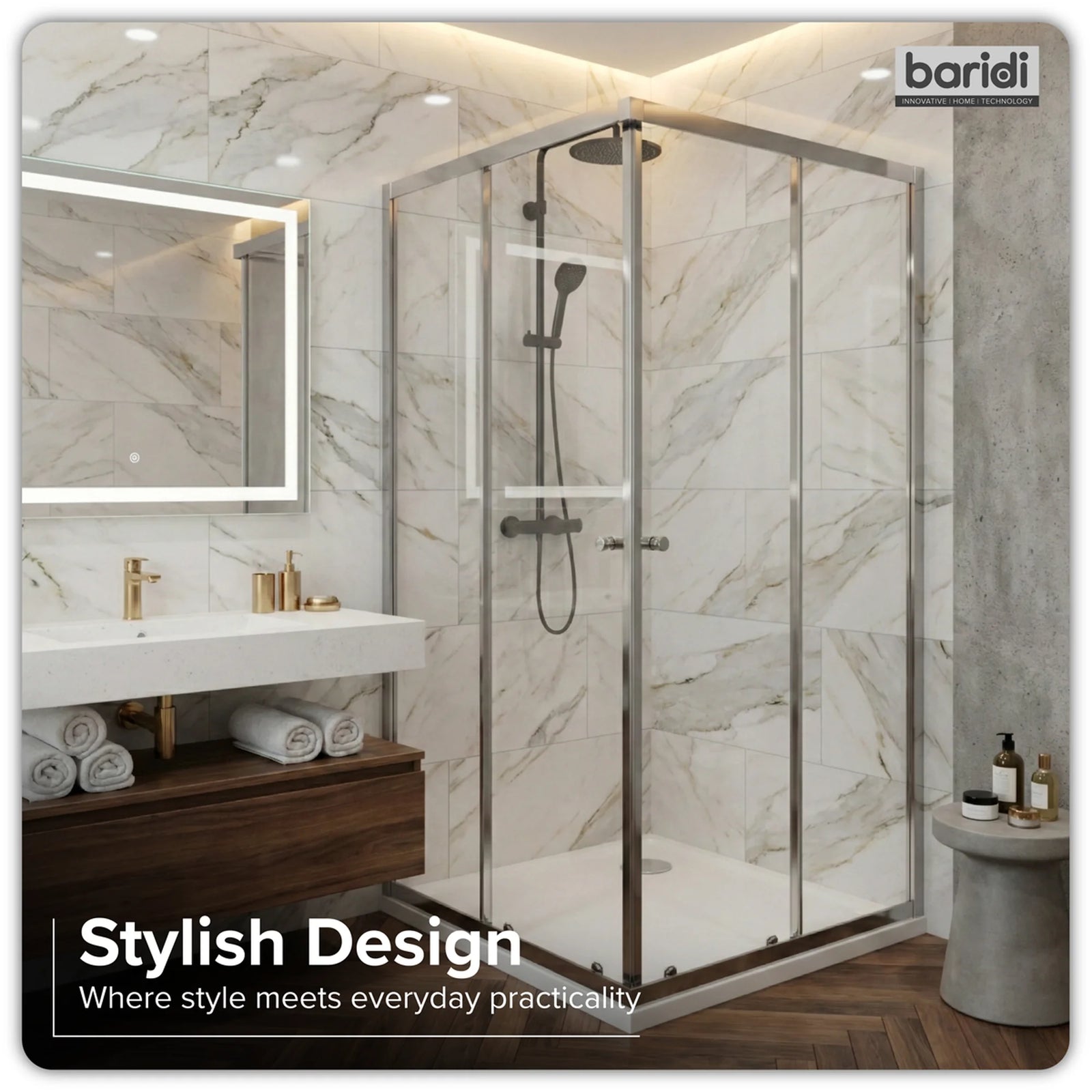 Baridi Corner Shower Entry Enclosure 900x900mm Chrome DH299