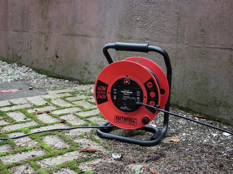 Faithfull Power Plus Open Cable Reel 240V 40m 13A 4 Socket (1.25mm Cable)
