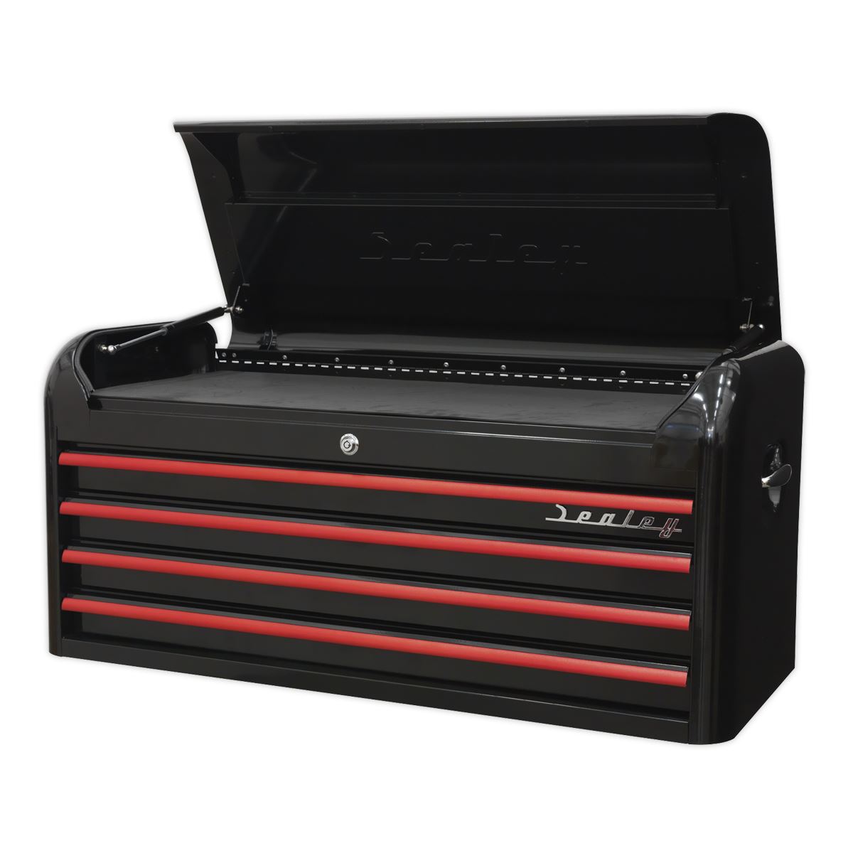 Sealey Topchest 4 Drawer Wide Retro Style Black with Red Anodised Drawer Pulls