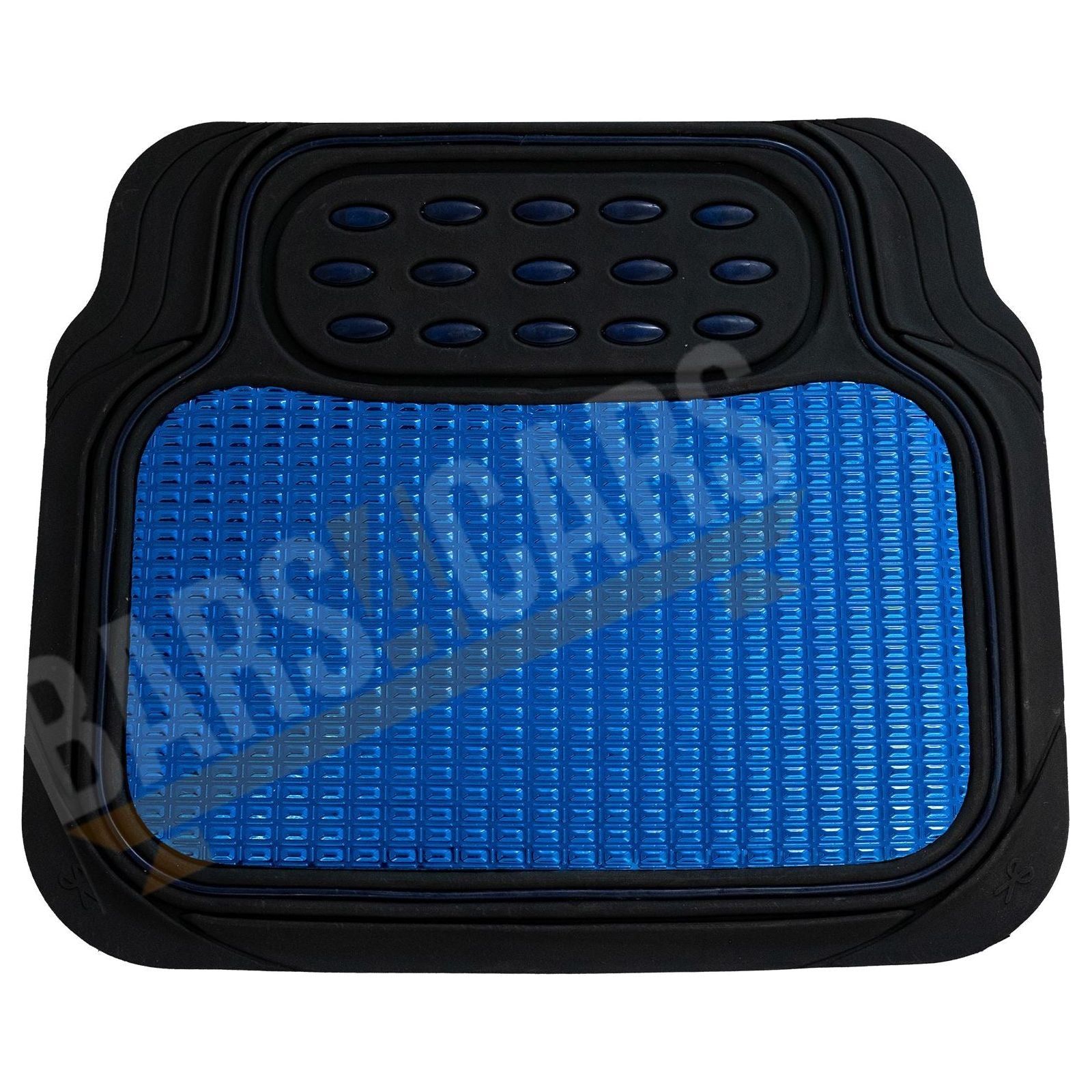 Shiney Blue Metallic Checker Style Car Heavy Duty Black Rubber Set of 4 Mats Set