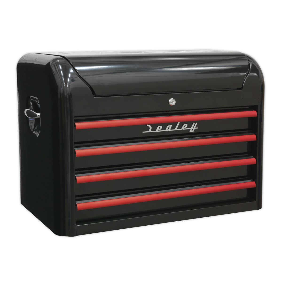 Sealey Topchest 4 Drawer Retro Style Black with Red Anodised Drawer Pulls