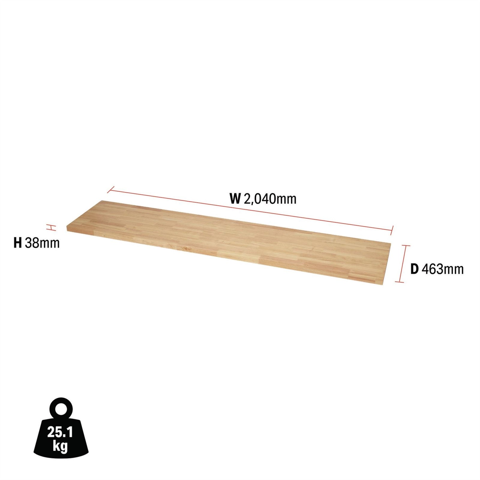 Draper BUNKER Modular Hardwood Worktop, 2040mm 33192